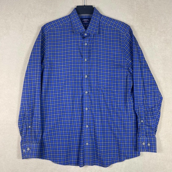 Charles Tyrwhitt Weekend Mens L Button Up‎ Long Sleeve Shirt Plaid Slim Fit Blue - Picture 1 of 10
